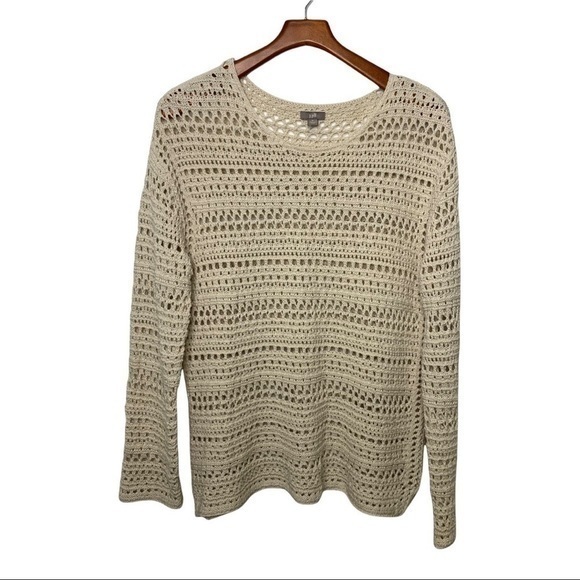 J. Jill Sweaters J Jill Crochet Open Weave Knit Sweater Cream